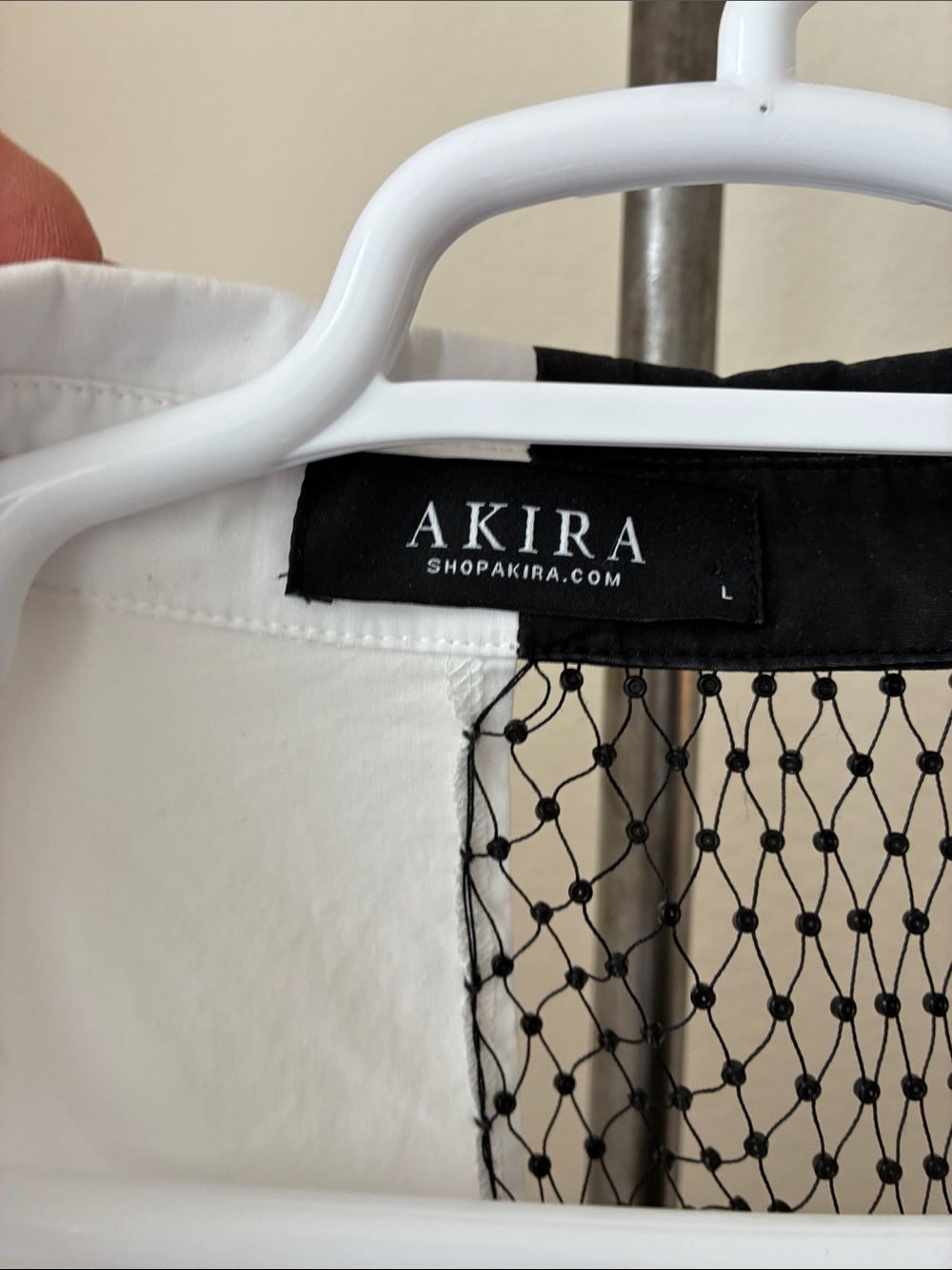 Akira sz L Bite Me Half Rhinestone Top Mesh Poplin Long Sleeve - Picture 6 of 10